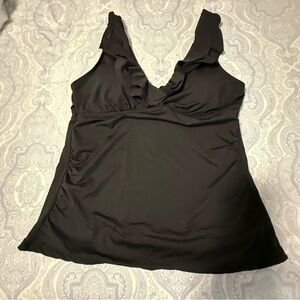 Black Ruffle Tankini Swim Top Adjustable Straps Built-In Support Size Large